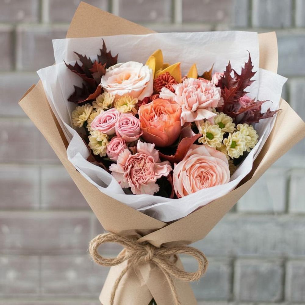 Букет цветов из: Гвоздики, Хризантемы и Розы в Новоорловске