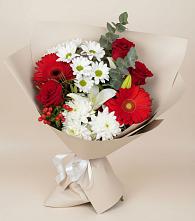 Букет цветов из:  Розы, Хризантемы, Герберы и Лилии в Новоорловске