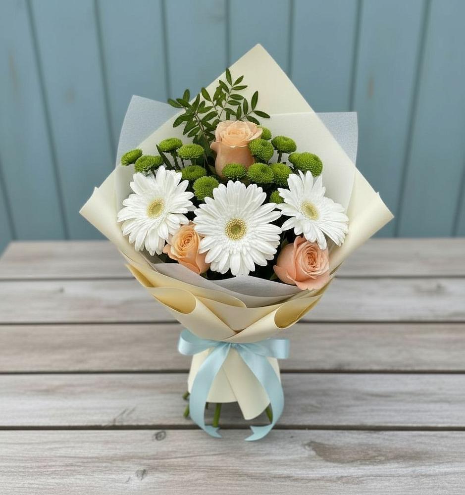 Букет цветов из: Герберы, Розы и Хризантемы в Новоорловске