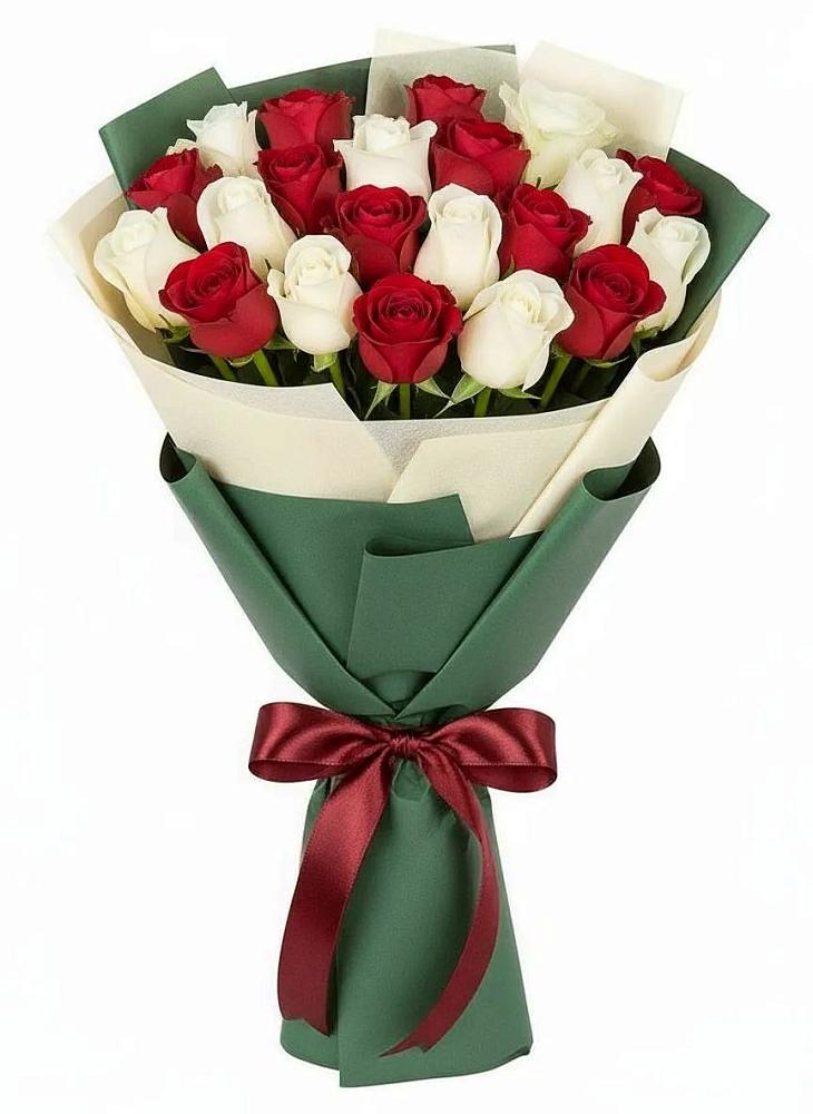 Букет Микс из красных и белых роз в Новоорловске