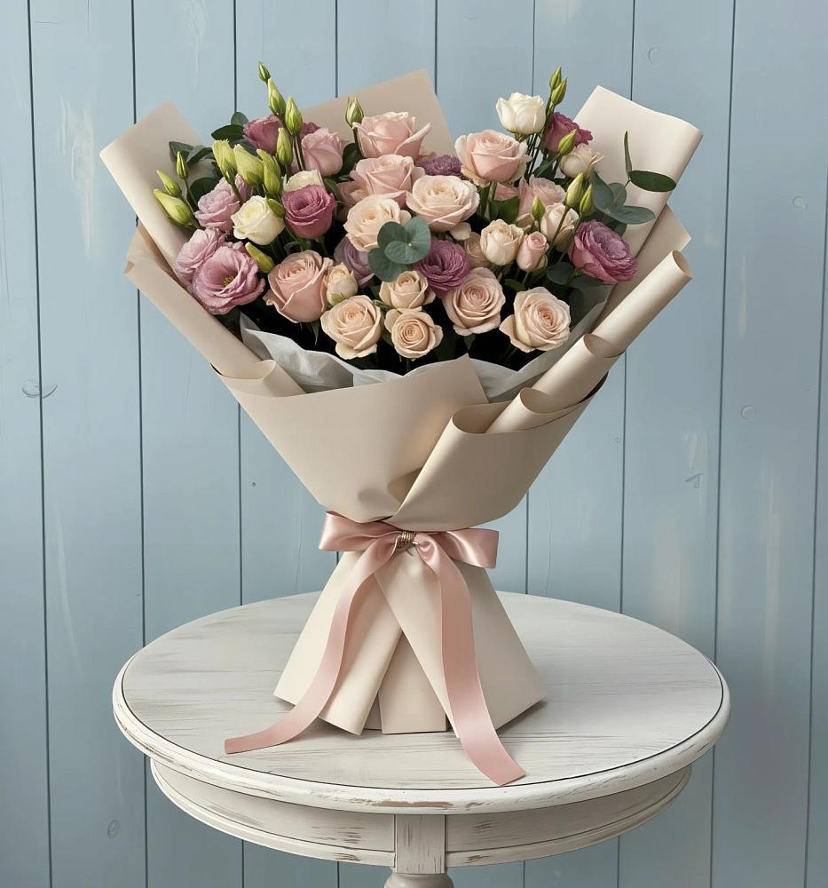 Букет цветов из: Розы и Лизиантусы в Новоорловске