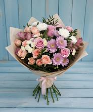 Букет цветов из:  Хризантемы, Розы и Альстромерии в Новоорловске