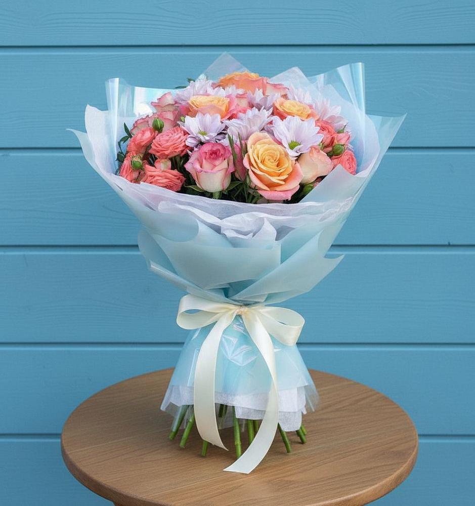 Букет цветов из: Хризантемы и Розы в Новоорловске