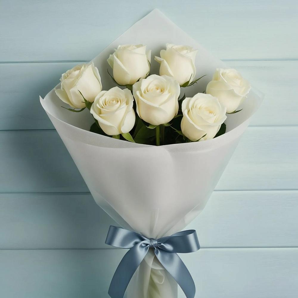 Букет 7 Белых роз Эдлесс Лав в Новоорловске